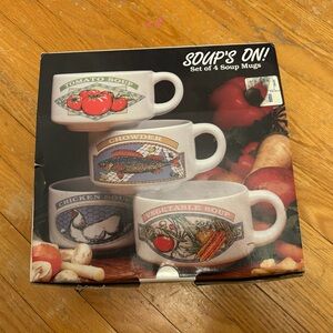 Vintage Himark Set of 4 Ceramic Soup Mugs - Chicken, Vegetable, Tomato, Chowder